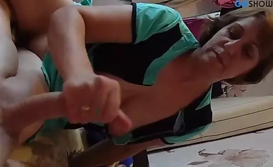 MILF Housewife Sucks and Jerks Him Off to Orgasm